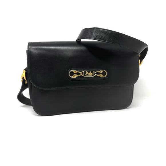 Celine Vintage Black Leather Horsebit Shoulder Bag | Box Calf | Gold Hardware - Picture 1 of 14